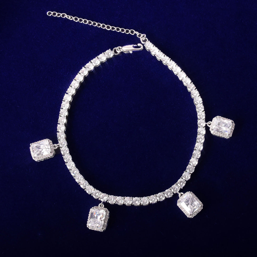 Elegant White Crystal Tennis Bracelet in Luxe Gold Finish