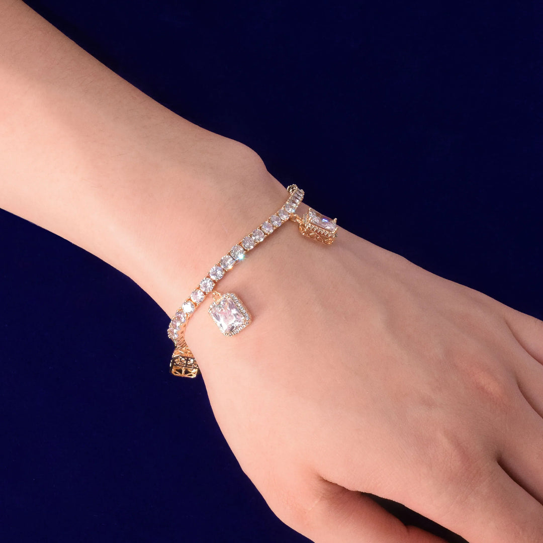 Elegant White Crystal Tennis Bracelet in Luxe Gold Finish