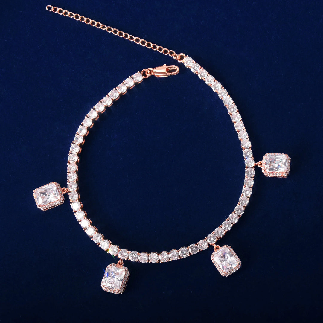 Elegant White Crystal Tennis Bracelet in Luxe Gold Finish - Adjustable / Rose Gold