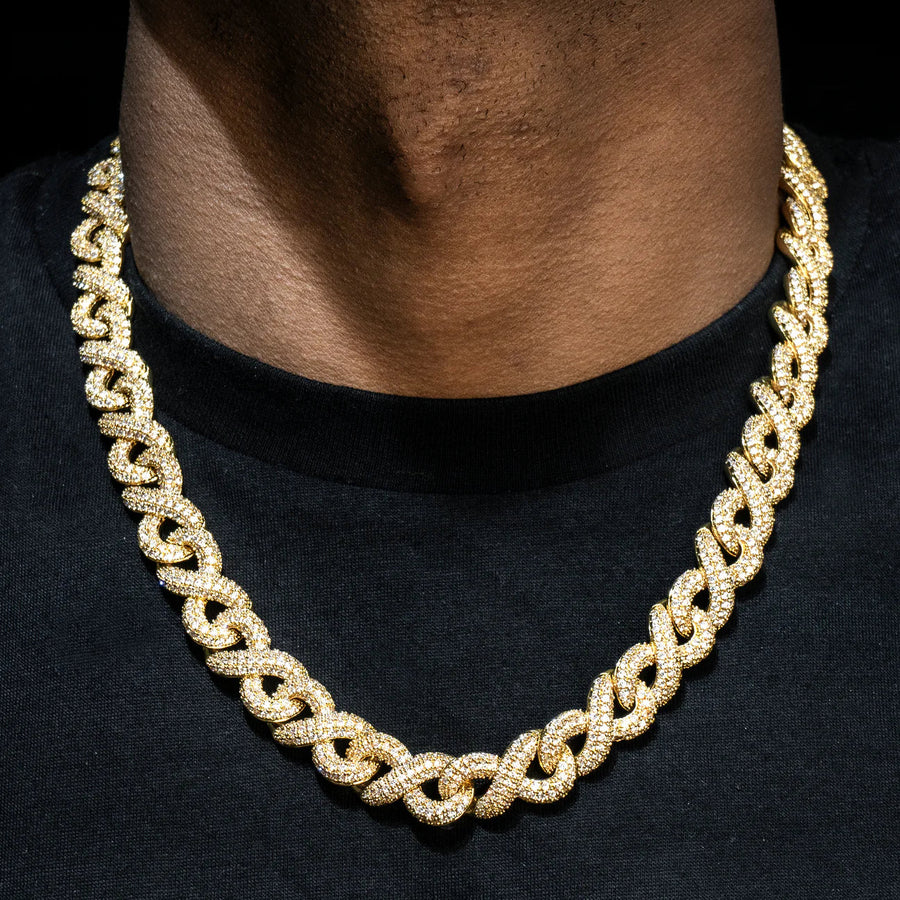 Exquisite Iced Out Infinity Link Chain - Gold / 16’’