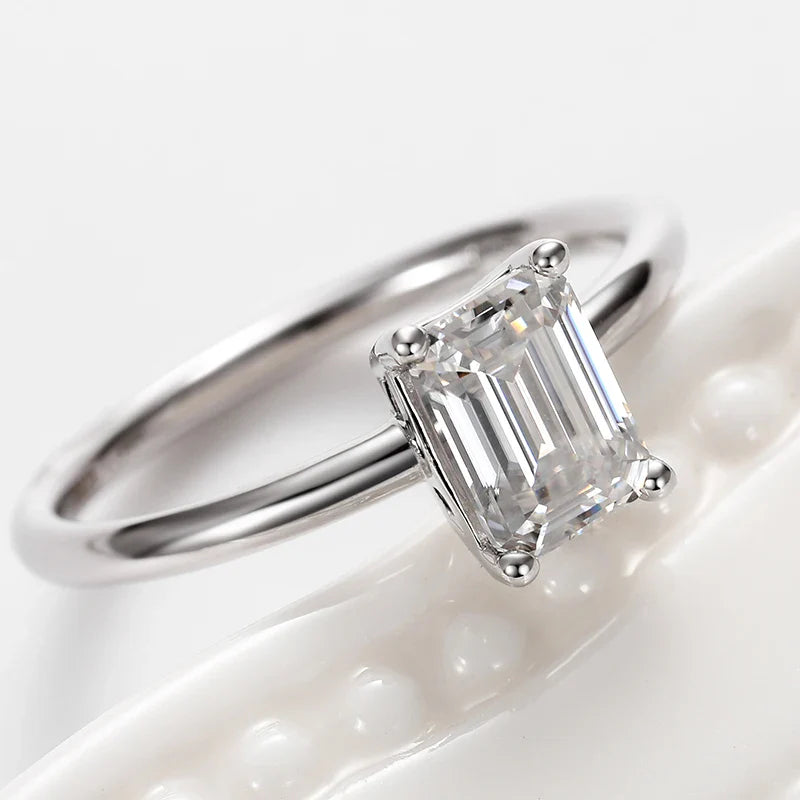 Exquisite Moissanite Baguette Ring in Sterling Silver