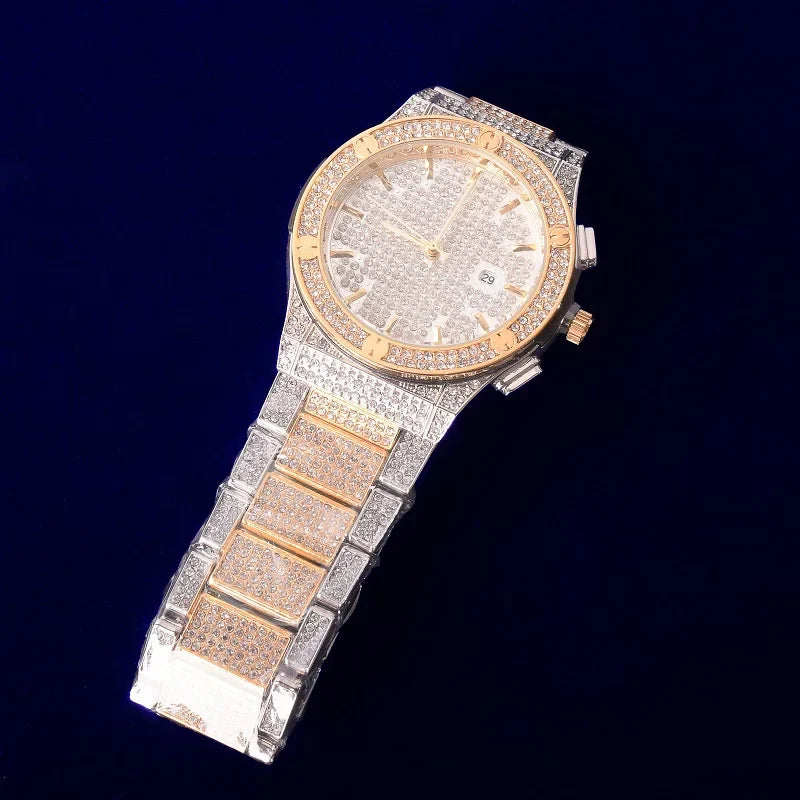 Fully Iced Out Date-Just Watch - Two Tone