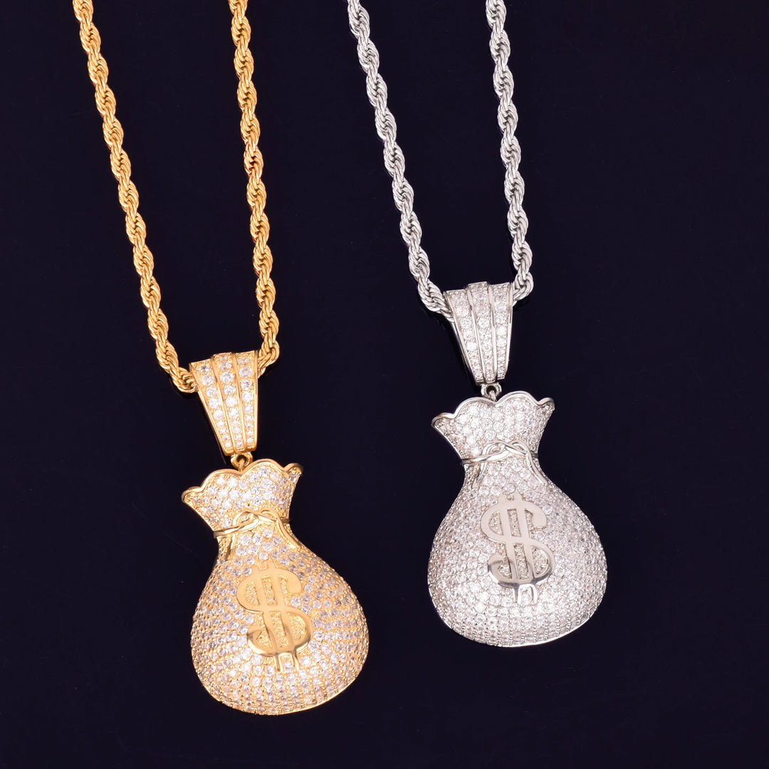 Gold Dollar Bag Bling Pendant Necklace