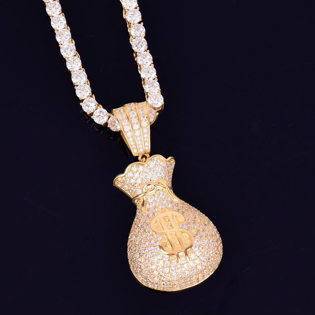 Gold Dollar Bag Bling Pendant Necklace