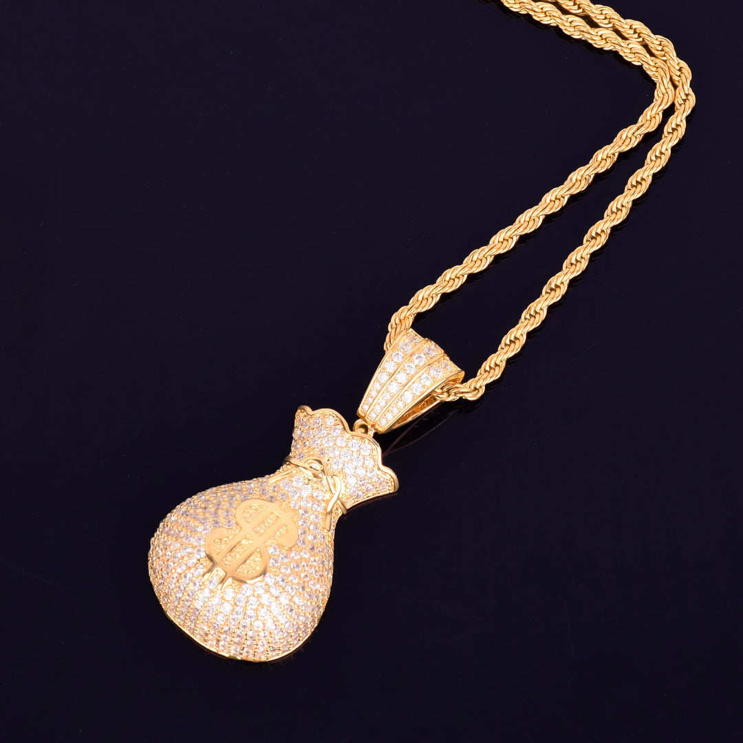 Gold Dollar Bag Bling Pendant Necklace