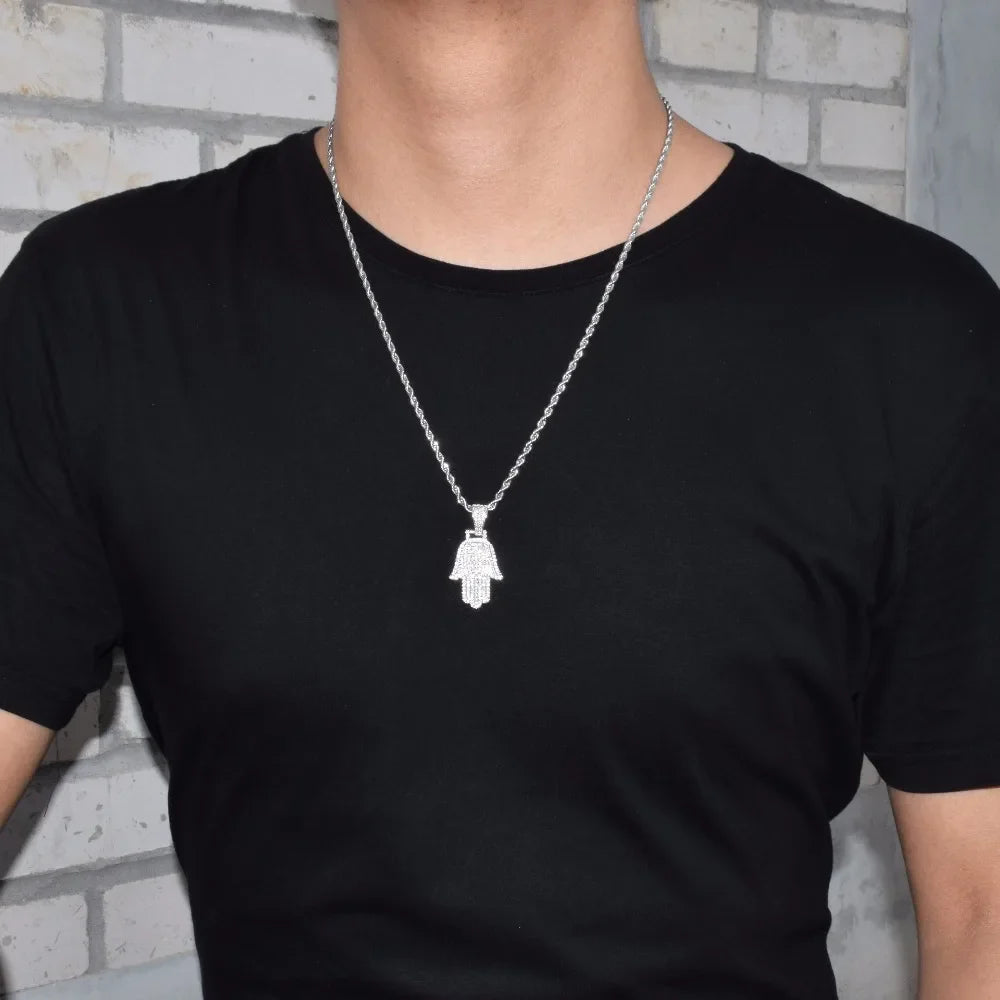 Gold Hand Pendant Hip Hop Link Necklace