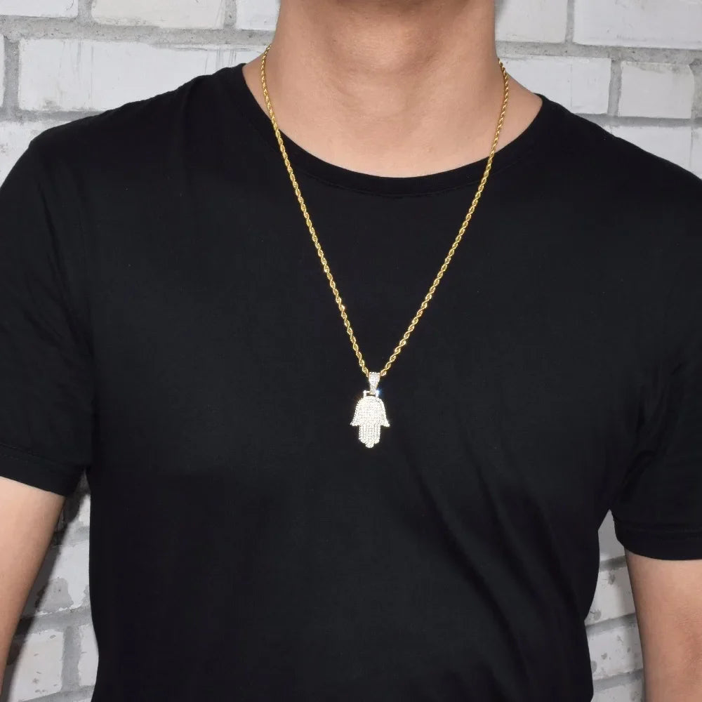 Gold Hand Pendant Hip Hop Link Necklace