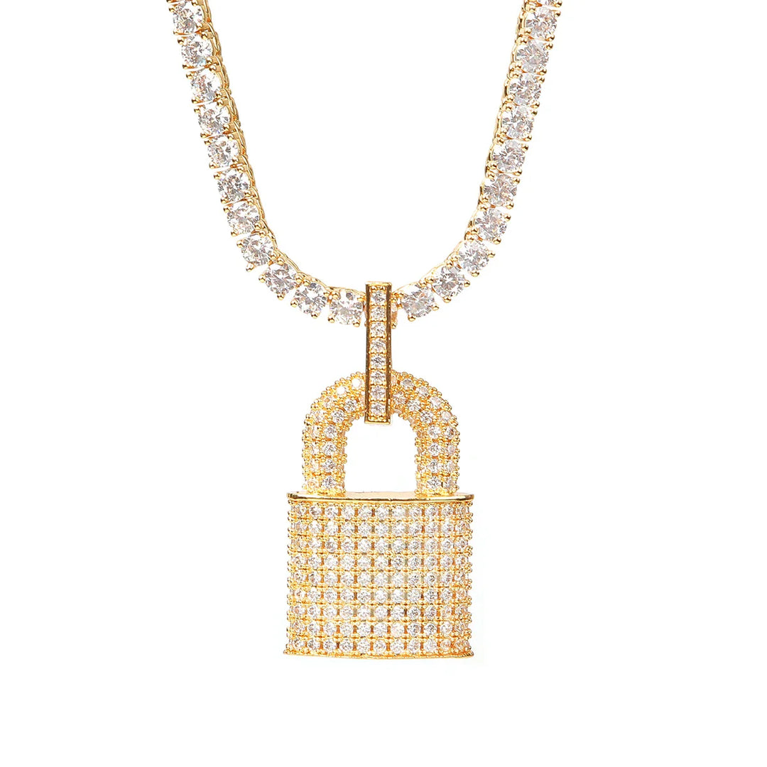 Gold-Plated Lock Pendant Necklace