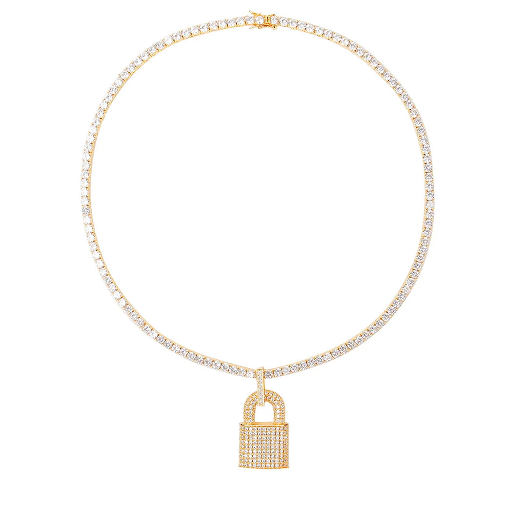 Gold-Plated Lock Pendant Necklace