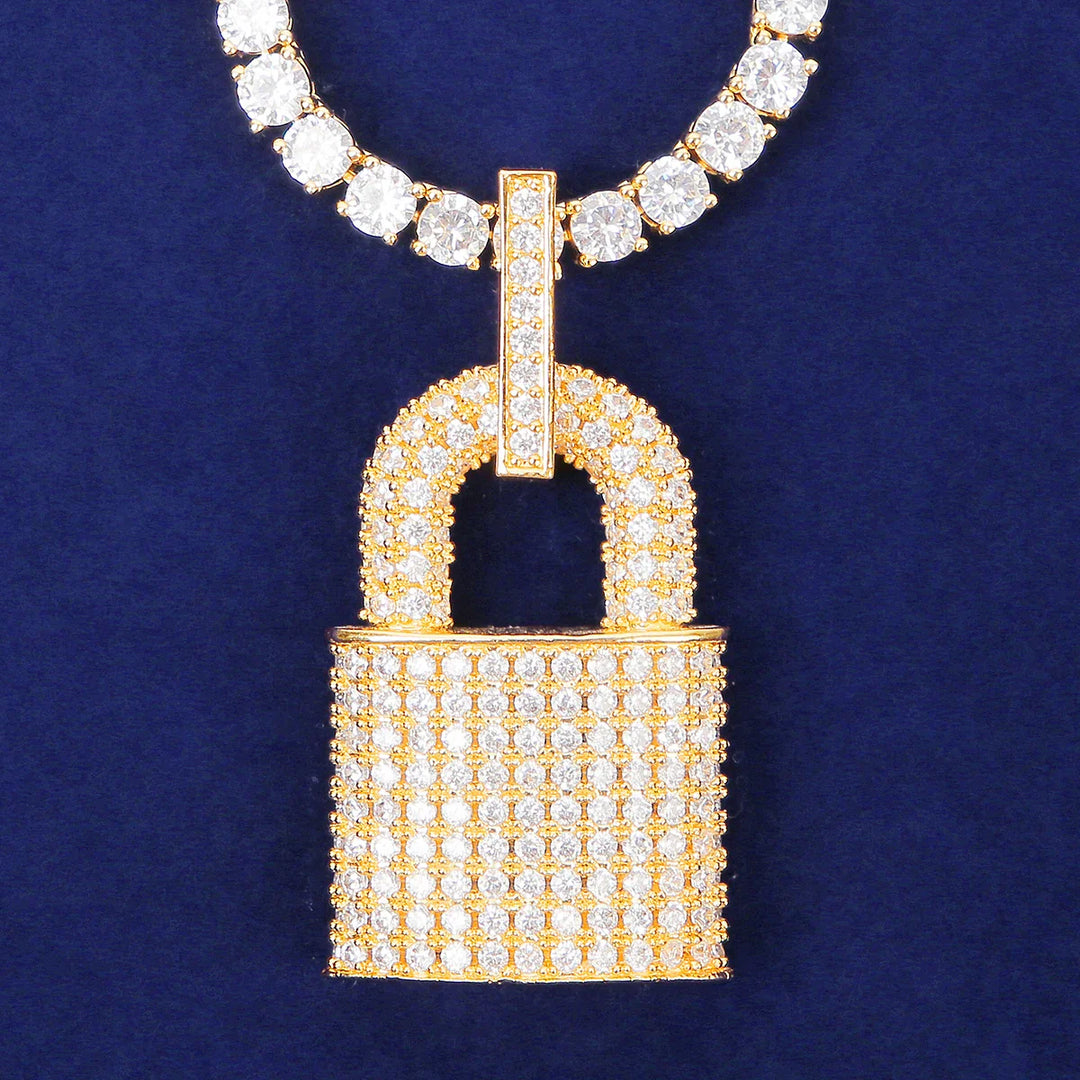 Gold-Plated Lock Pendant Necklace