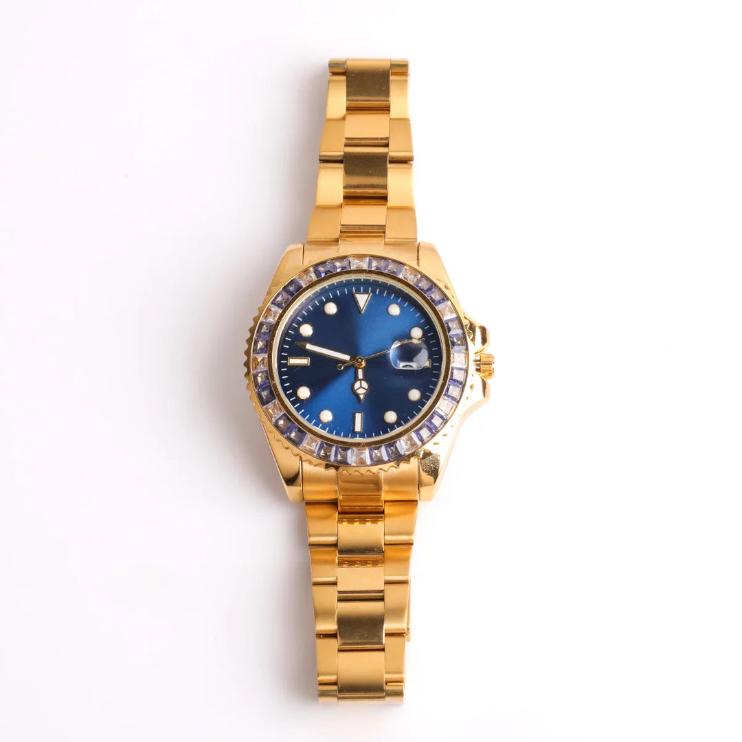 Ice Big Gold Waterproof Watch - blue-gold / CHINA