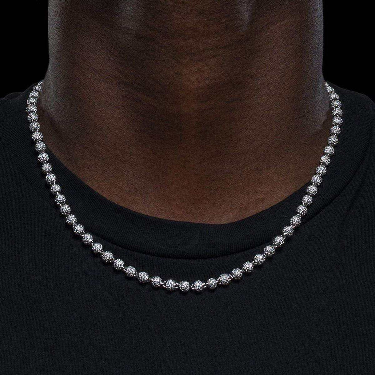 5mm Moissanite Beads Chain - Silver