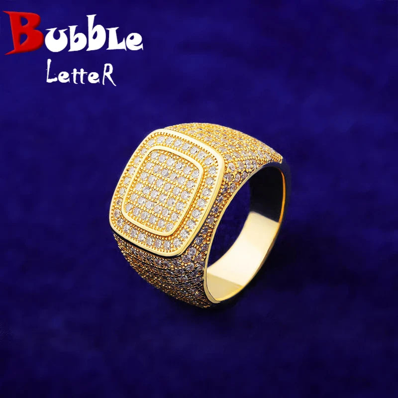 Iced Double Square Gold Ring