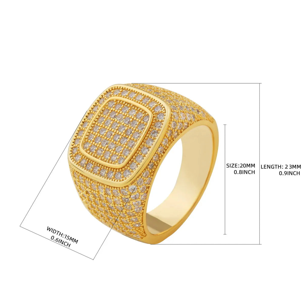 Iced Double Square Gold Ring