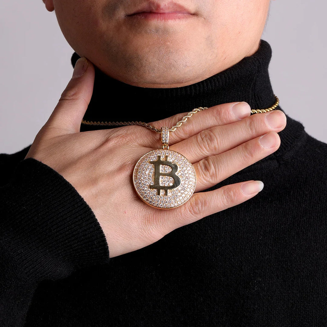 Iced Out Bitcoin Pendant Necklace