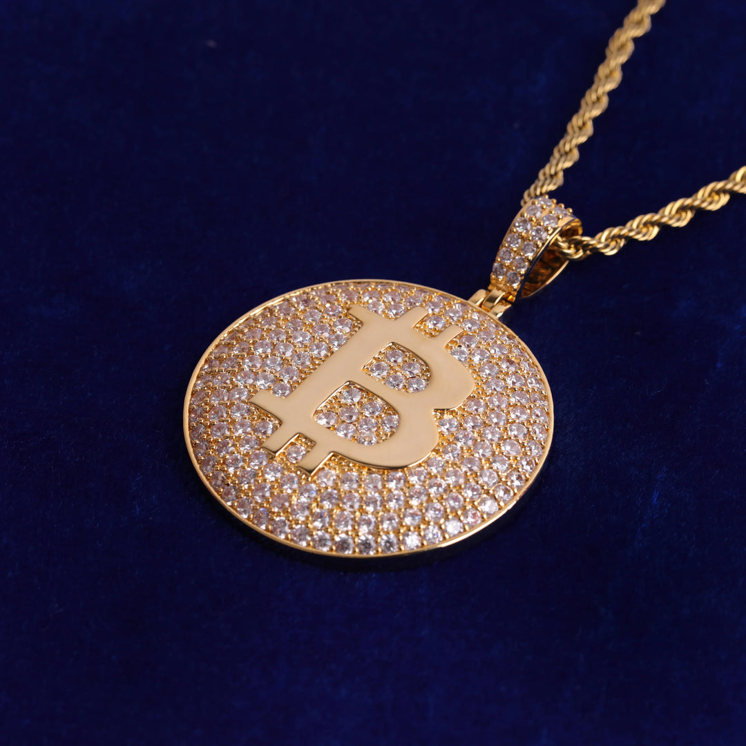 Iced Out Bitcoin Pendant Necklace