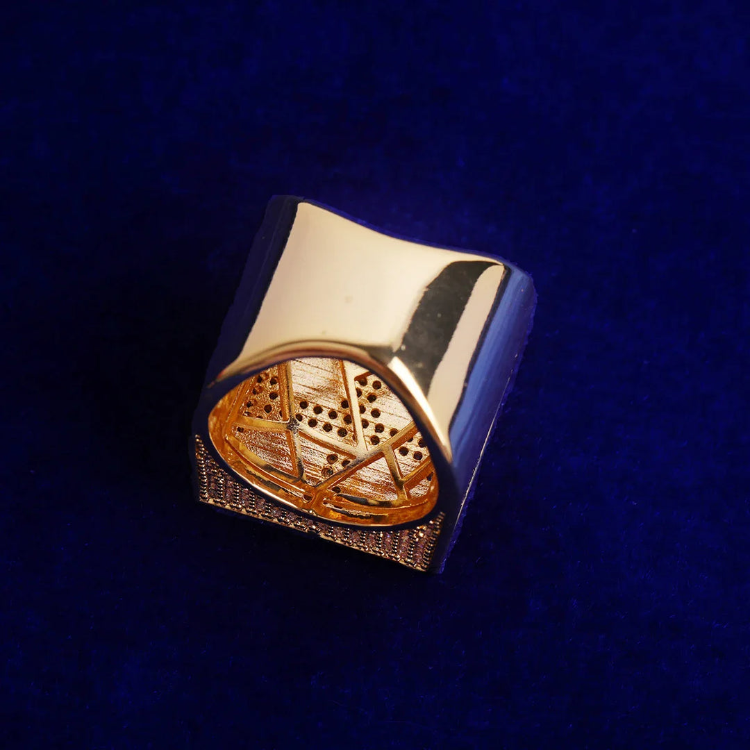 Iced Out Block Ring in 24K Gold Plating