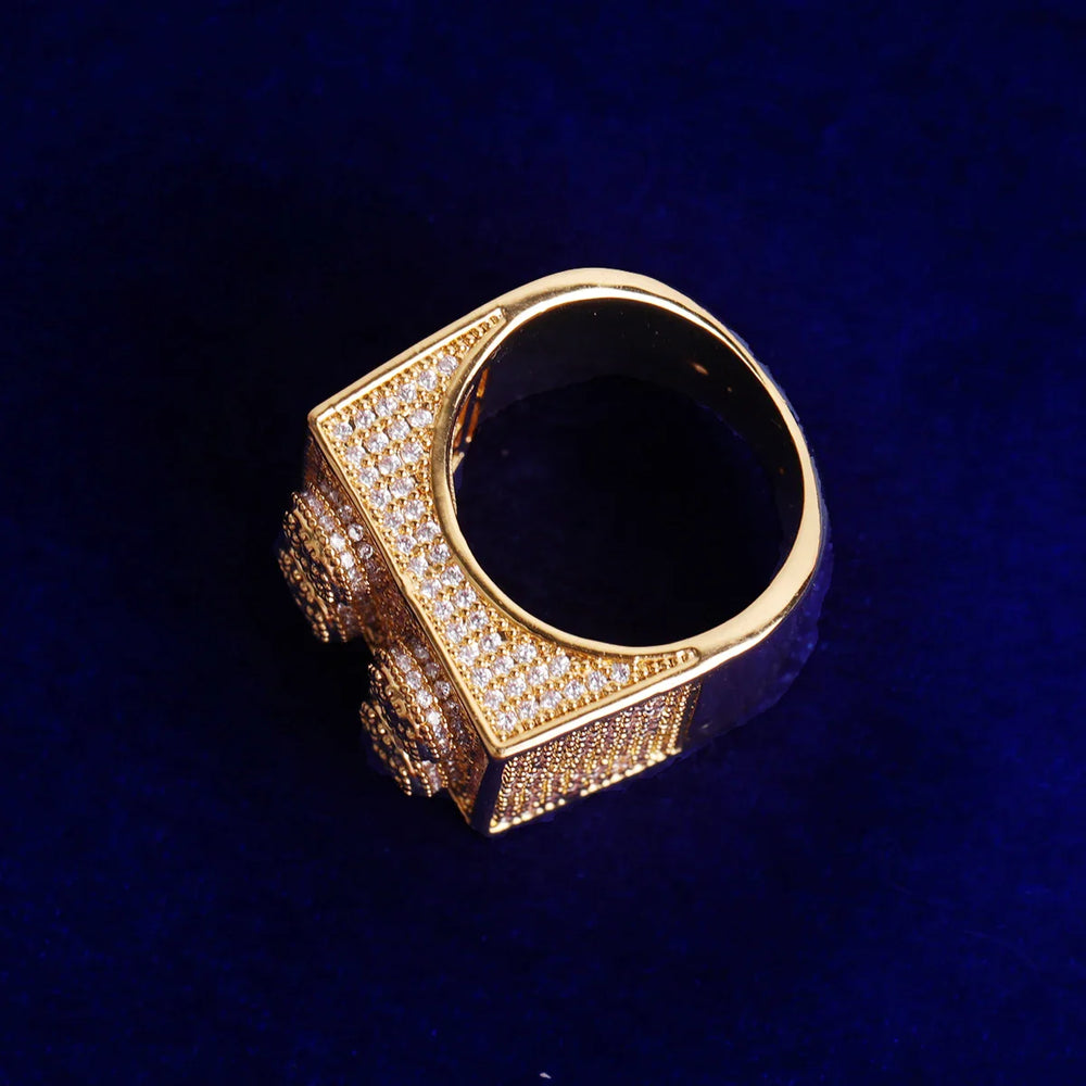 Iced Out Block Ring in 24K Gold Plating