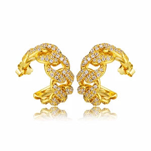 Iced Out Cuban Stud Earrings - Gold / CHINA