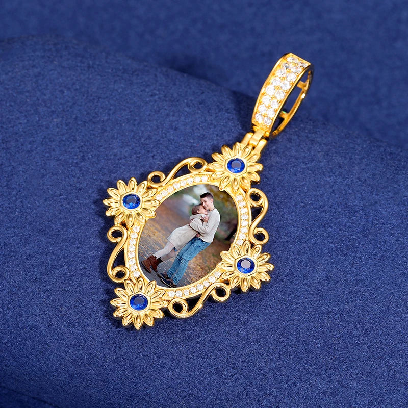 Iced Out Custom Photo Pendant - S925/CZ / Yellow Gold