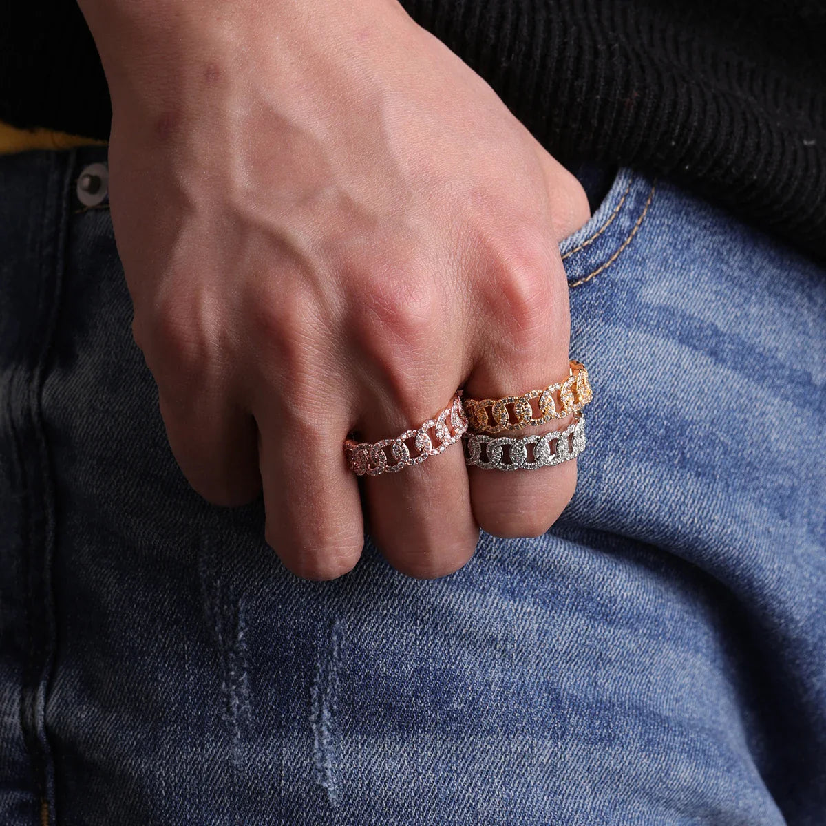 Iced Out Geometric Gold Ring