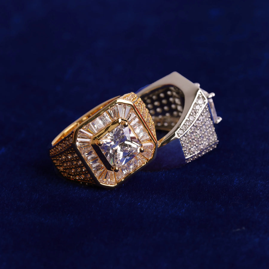 Iced Out Geometric Gold Ring