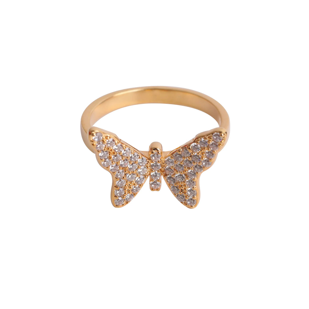 Iced Out Gold Butterfly Ring