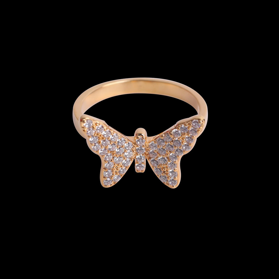 Iced Out Gold Butterfly Ring