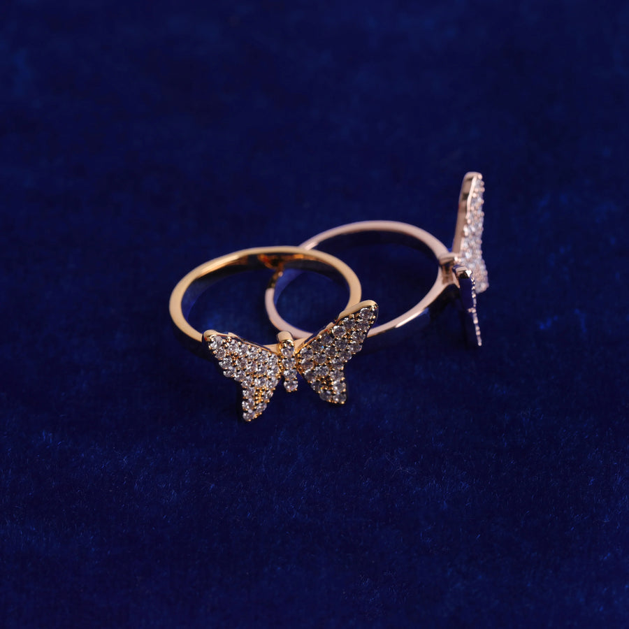 Iced Out Gold Butterfly Ring