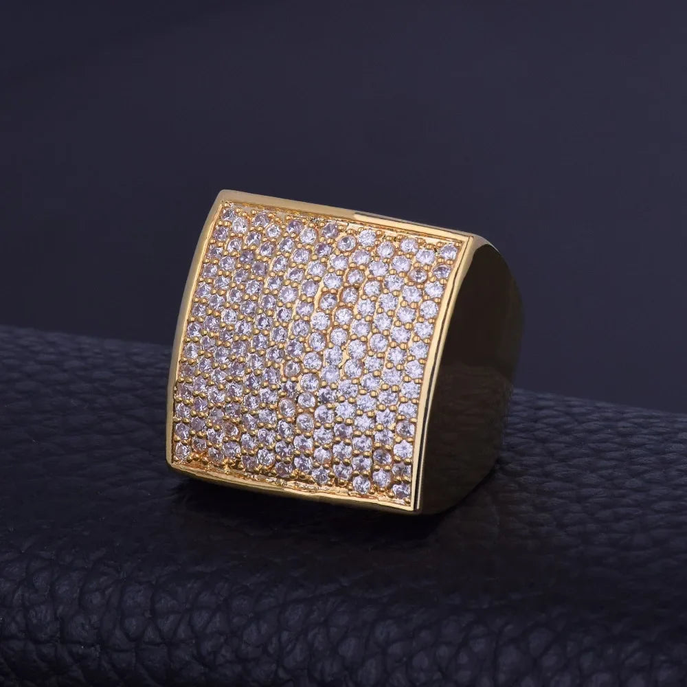 Iced Out Gold Plated Geometric Ring