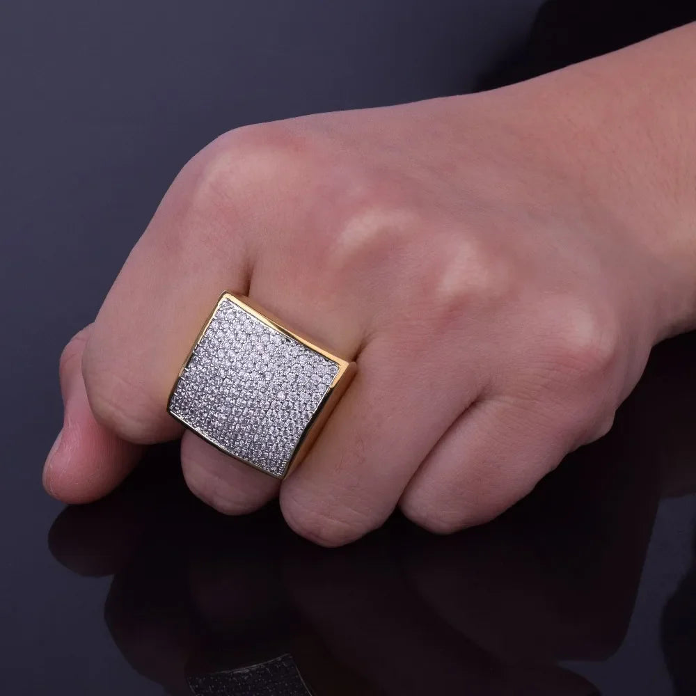 Iced Out Gold Plated Geometric Ring