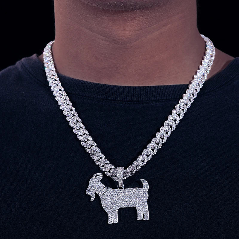 Iced Out Moissanite Sheep Pendant in Sterling Silver