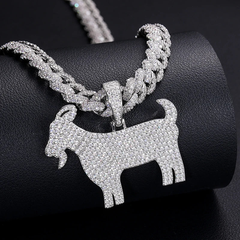 Iced Out Moissanite Sheep Pendant in Sterling Silver