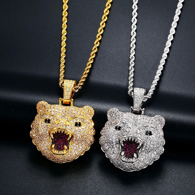 Iced Out Roaring Bear Pendant