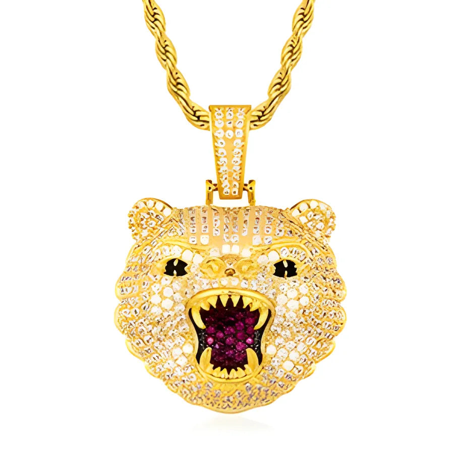 Iced Out Roaring Bear Pendant - Only Pendant|No Chain / Gold