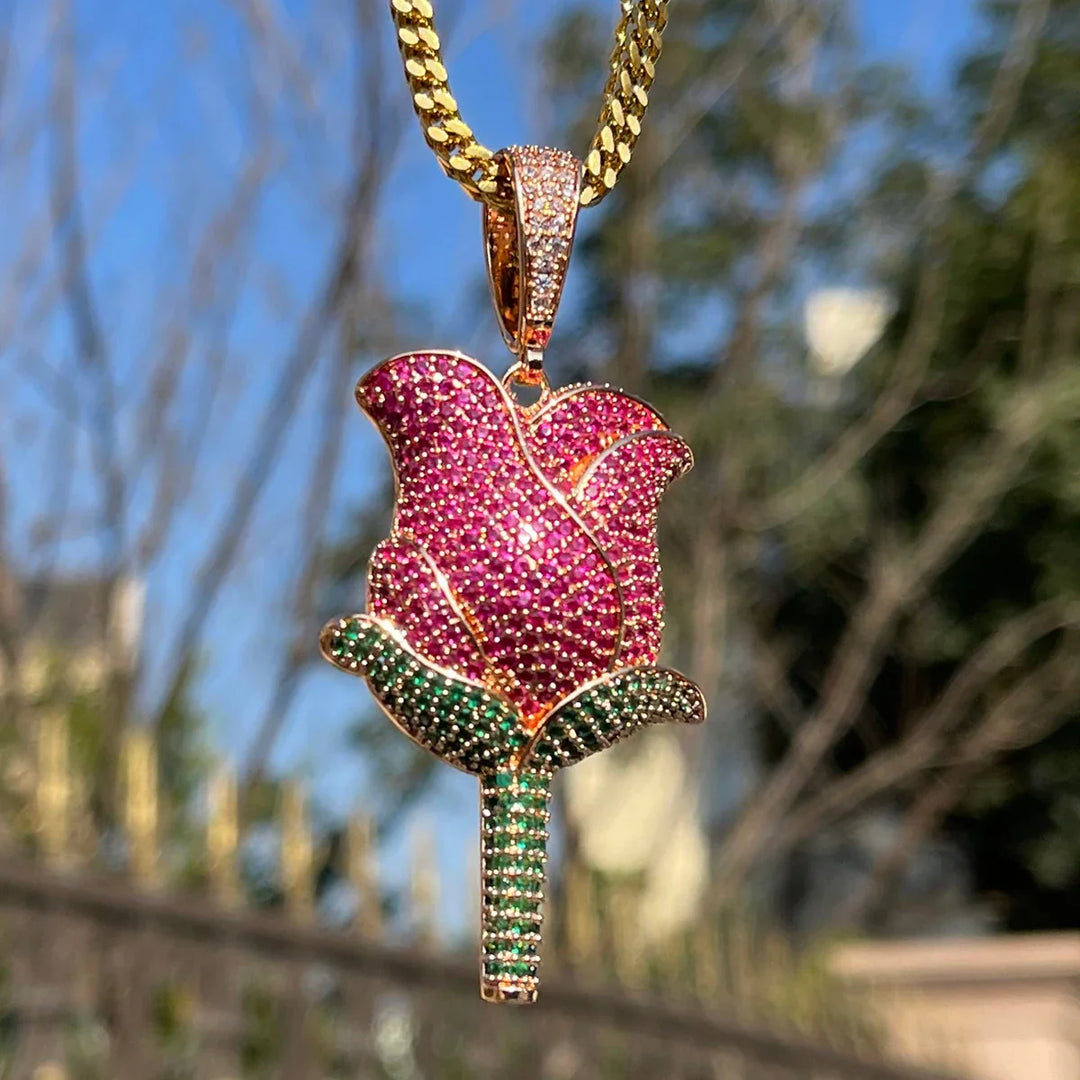 Iced Out Rose Gold Pendant Necklace