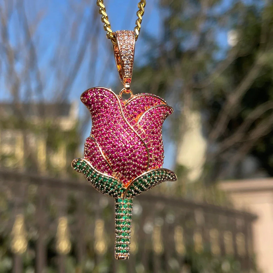 Iced Out Rose Gold Pendant Necklace