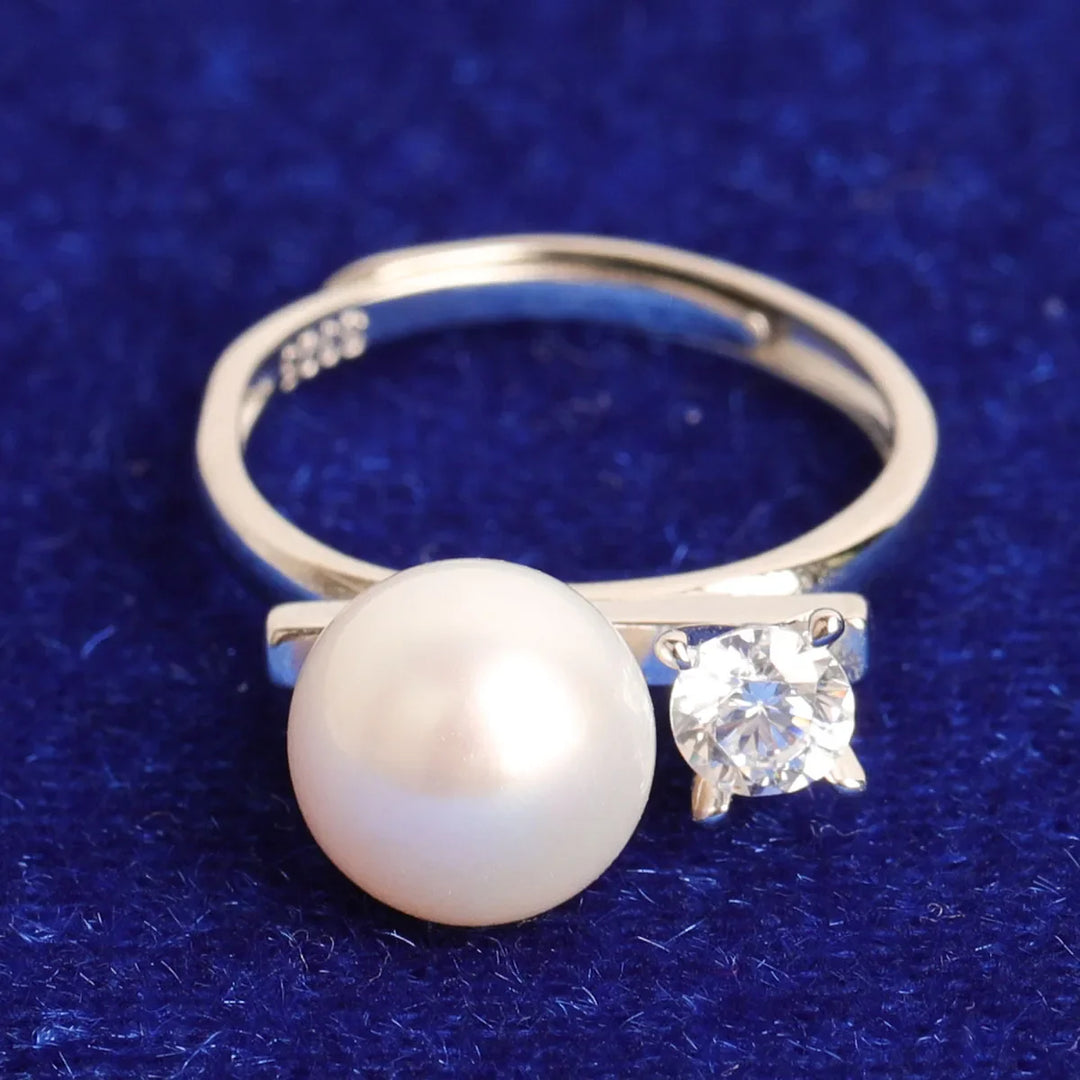 Luxurious Pure Pearl Silver-Plated Hip Hop Ring