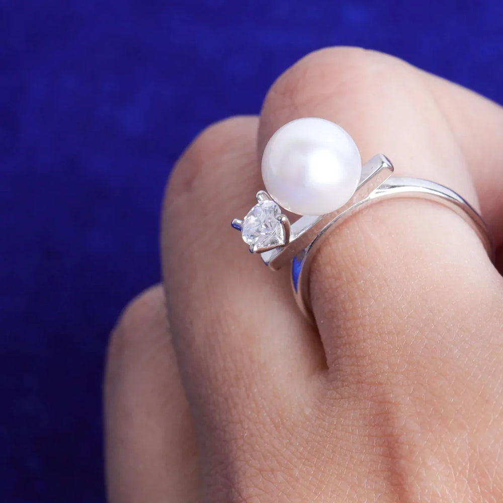 Luxurious Pure Pearl Silver-Plated Hip Hop Ring