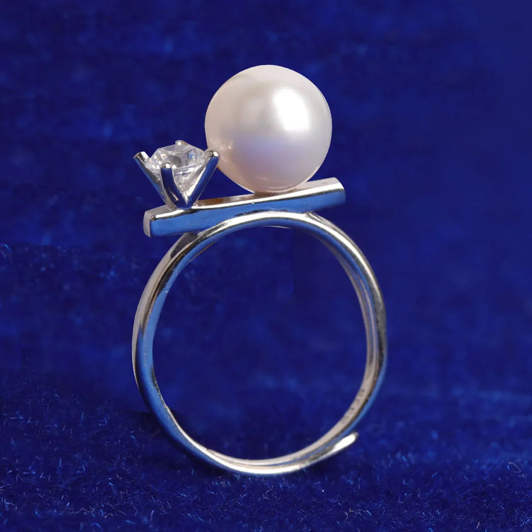 Luxurious Pure Pearl Silver-Plated Hip Hop Ring