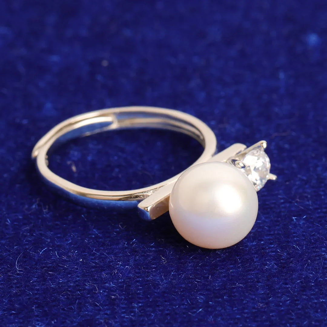 Luxurious Pure Pearl Silver-Plated Hip Hop Ring