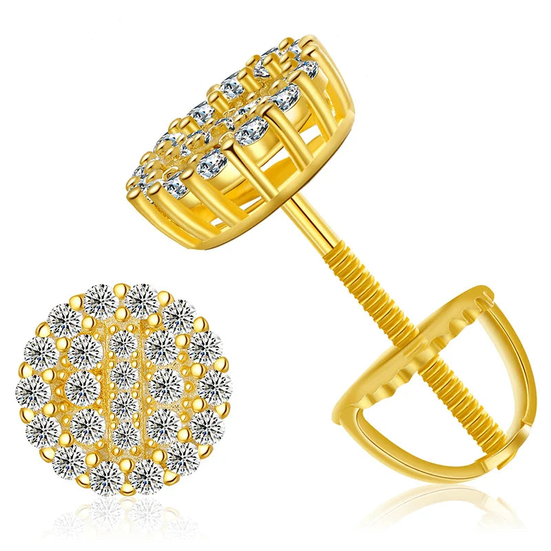 Luxury Moissanite Round Studs in Sterling Silver - Gold / CHINA