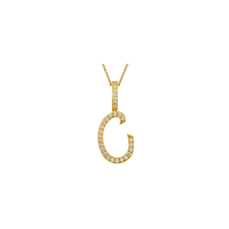 Moissanite Cactus Initial Pendant Necklace - Gold / C / United States|Only Pendant