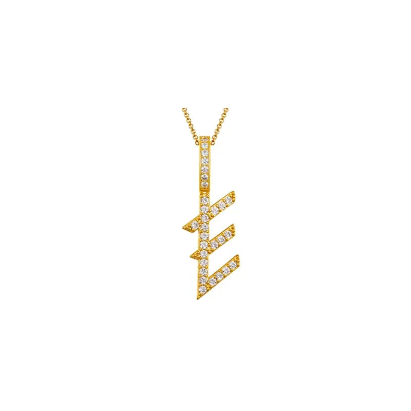 Moissanite Cactus Initial Pendant Necklace - Gold / E / United States|Only Pendant