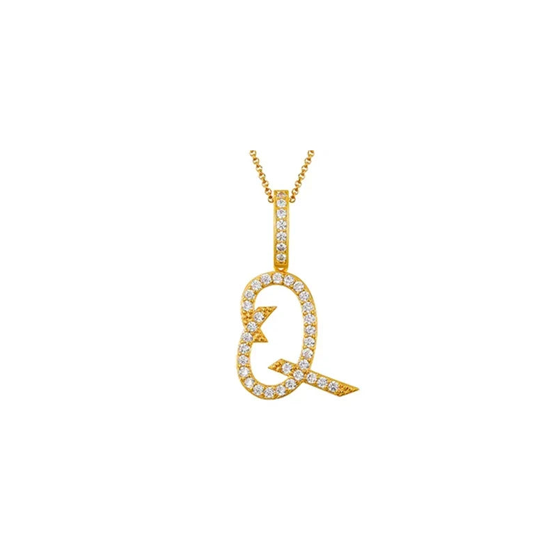 Moissanite Cactus Initial Pendant Necklace - Silver / Q / United States|Only Pendant