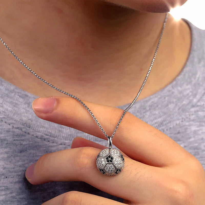 Moissanite Diamond Football Pendant in Sterling Silver