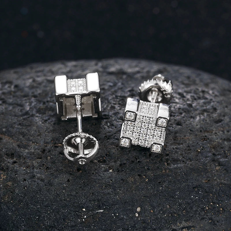 Moissanite Diamond Square Studs in 925 Sterling Silver