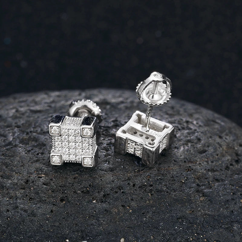 Moissanite Diamond Square Studs in 925 Sterling Silver