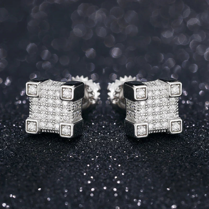 Moissanite Diamond Square Studs in 925 Sterling Silver