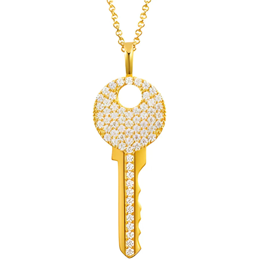 Moissanite Key Pendant Necklace in Sterling Silver - Gold / Only Pendant|CHINA / Light Box